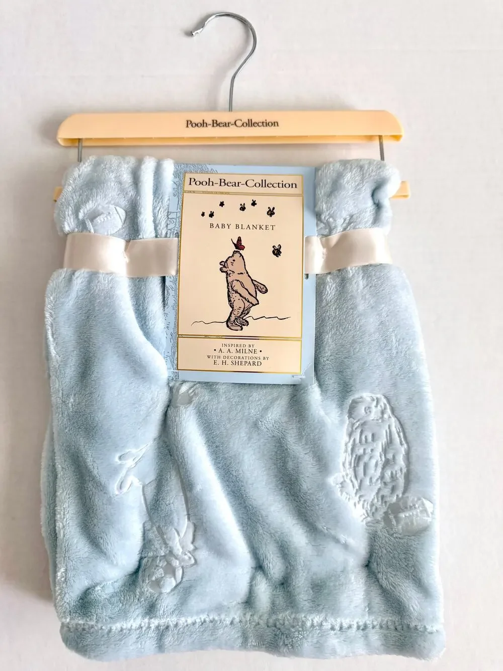 New Pooh Bear Collection Winnie The Pooh Blue Embossed Baby Blanket 30
